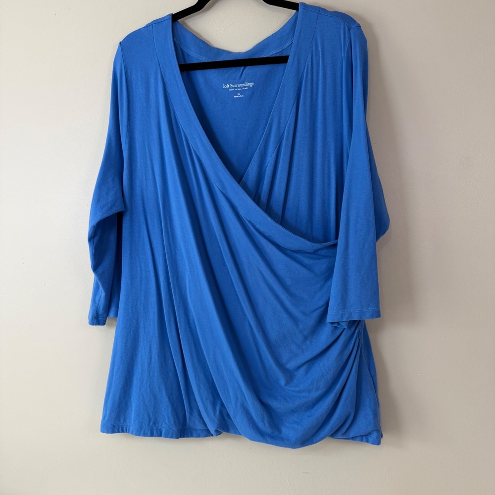 Soft Surroundings (2) Faux Wrap 3X Pima Cotton Modal Ruched 3/4 Sleeve Tops - Picture 4 of 12